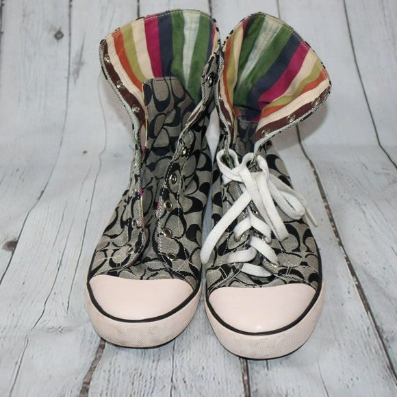 Coach Bonney Gray/Black and Striped High Top Sneakers Women's Size 9.5 - Picture 2 of 8